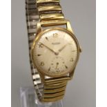 Rotary 9ct gold hand wound wristwatch, signed two tone silvered dial with applied Arabic & baton