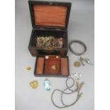Vintage jewellery box containing vintage and modern costume jewellery
