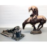 Painted plaster figures: after James Earle Fraser 'End of the Trail', model of a cowboy atop a horse