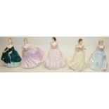 Royal Doulton figures: Faith HN4151 H20.5cm, Hope HN4097 H21.5cm, Charity HN4243 H21.5cm, Janine