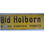 Painted steel plate advertising sign for Old Holborn Blended Virginia Tobacco, 114.3x39.4cm