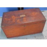 Victorian brass bound oak Campaign style trunk, hinged lid with plaque engraved George Sherriff,