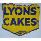 Double sided enamelled advertising sign for Lyons Cakes, 44x39cm