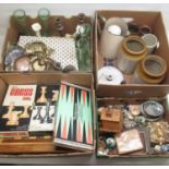 Mixed collection of glassware, ceramics, metalware, etc. inc. chessboard and pieces, stoneware jars,