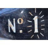Pressed steel No1 Salesman sign in the form of a shoe horn, text painted on (not enamelled). 76x24.