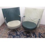 Pair of mid century Danish Erik Jorgensen designed Partner chairs, green leather and cream suede