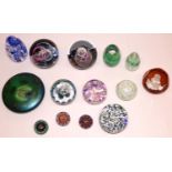 Collection of mid-late C20th millefiori and other art glass paperweights from various makers,