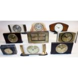 1950's Metamec simulated onyx and brass mantle clock, silvered dial, French hand wound movement