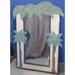 Modern wall mirror in palm tree mosaic style frame, H100cm W72cm
