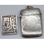 Edward V11 hallmarked silver rectangular vesta case, scroll engraved with vacant cartouche,
