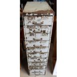 Grey painted eleven drawer card index filing cabinet, W33cm D62cm H132cm