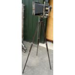 Metal model of a Victorian plate camera, on tripod stand, H140cm
