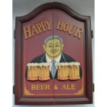 Pub style dart board set in a 2 door Happy Hour Beer & Ale cupboard, overall size W51xH65xD11cm