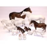 Collection of bay and dapple grey Beswick horses, max. H31cm (some A/F); and two Beswick Beatrix