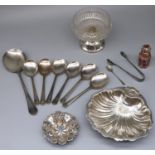 Small Victorian hallmarked silver shaped circular bon-bon dish decorated with shells and scrolls,