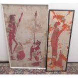 Two Batik studies of figures, 90cm x 51cm max (2)