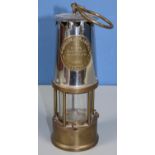 Eccles Type 6 M & O miners brass and steel safety lamp, H23cm