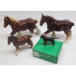 Boxed Beswick black Labrador and 3 Shire horse figures (4)