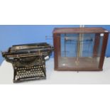 Underwood typewriter; Griffin & Sons cased scientific balance scales; Ever Ready hand torch;