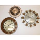 1970's Metamec wall clock, signed copper tone dial the hours interspersed with signs of The