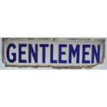 Enamelled steel plate "Gentlemen" sign (heavily corroded), 71x20.4cm