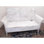 Lloyd Loom style white painted woven fibre two seat conservatory sofa, W150cm D65cm H90cm