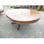 Victorian and later mahogany oval dining table, on fluted and lobed column with four supports,