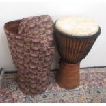 Djembe wood drum with coloured carry bag, H67cm