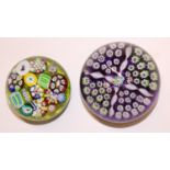 John Deacons millefiori glass paperweights, one dated 2014, D5.5cm and D4.5cm (2)