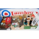 Collection of vintage tins; Guiness items incl. two packs of playing cards, miniature bottles
