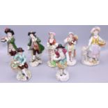 Group of Sitzendorf porcelain figures, max. H17cm; and a Capodimonte lace figure, modelled as a lady