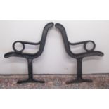 Pair of Municipal Townscape cast iron bench seat ends, H87cm D70cm (2)