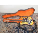 Homemade custom guitar in tribute to Valentino Rossi comprising various parts from multiple Fender