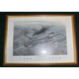 "F-16 over Bosnia" print by Michael Rondot depicting interdiction over former Yugoslavia. Signed