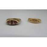 9ct yellow gold ruby and diamond ring with ornate mount, stamped 375, size P1/2, and a 15ct yellow
