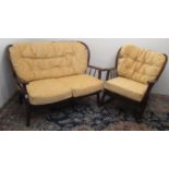 Mid century Joynston Holland Ercol style two seat sofa & rocking chair, W116cm D64cm H80cm max (2)