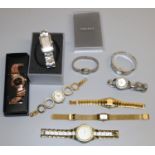 Skagen lady's gold plated quartz wristwatch with signed mother of pearl dial and eight other lady'
