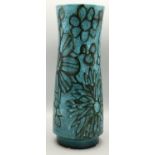 Mid C20th Poole Pottery Delphis vase, mottle turquoise glaze, decorated with sunflowers, printed and