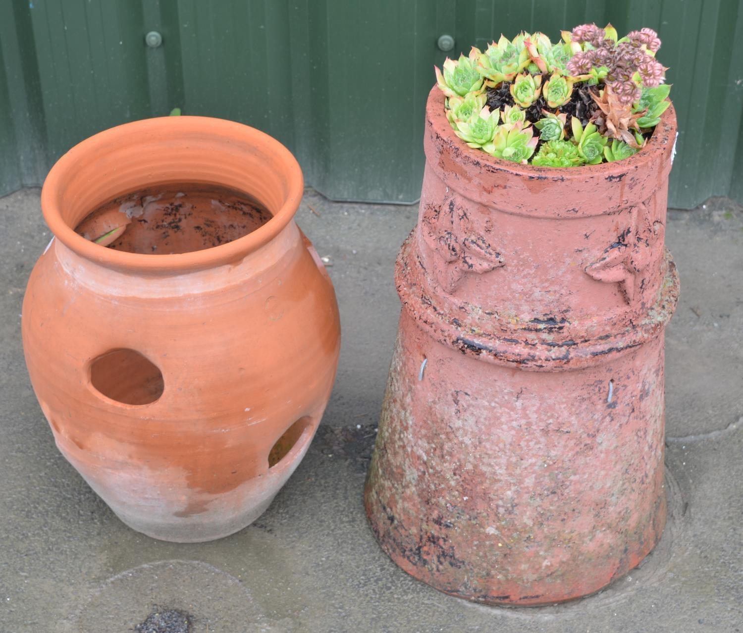 Two terracotta planters, H54cm max (2)
