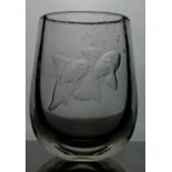 1950s Scandinavian clear glass vase in the manner of Holmegaard/Orrefors with etched goldfish