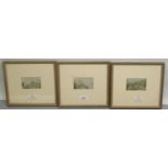 Three small Baxter type landscape prints, 6cm x 8cm (3)