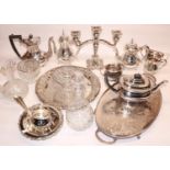 Quantity of EPNS, incl. Viner's tray with ball and claw feet L44cm, candelabra, Garrard & Co