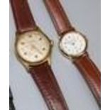 Junghans gold plated hand wound wristwatch, signed silvered dial with Arabic and baton hours and