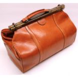 Fjord of Germany - tan leather Victorian style Gladstone bag, patinated brass fittings and outer