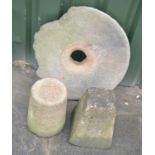 Stone mill wheel and two garden bases, D61cm max (3)