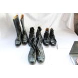 Four pairs of military boots, including British boots size 11, German officers ankle boots size 6,