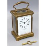 Mappin & Webb Ltd, London - C20th brass carriage clock timepiece, plain case with bevel edged glazed