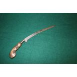 Indo-Persian jambiya, with 9.5'' curved blade and carved wooden handle, L14'' overall