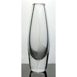 Mid C20th Orrefors clear glass sail vase designed by Per Lutken, with etched abstract design, etched