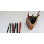 Collection of fountain pens and writing equipment incl. Geo. S. Parker Toronto Canada Orange